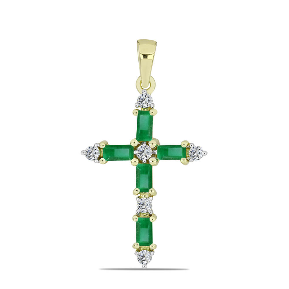 Cruz Colgante de Plata Bañada en Oro con Esmeralda de Zambia y Topacio Blanco 1 