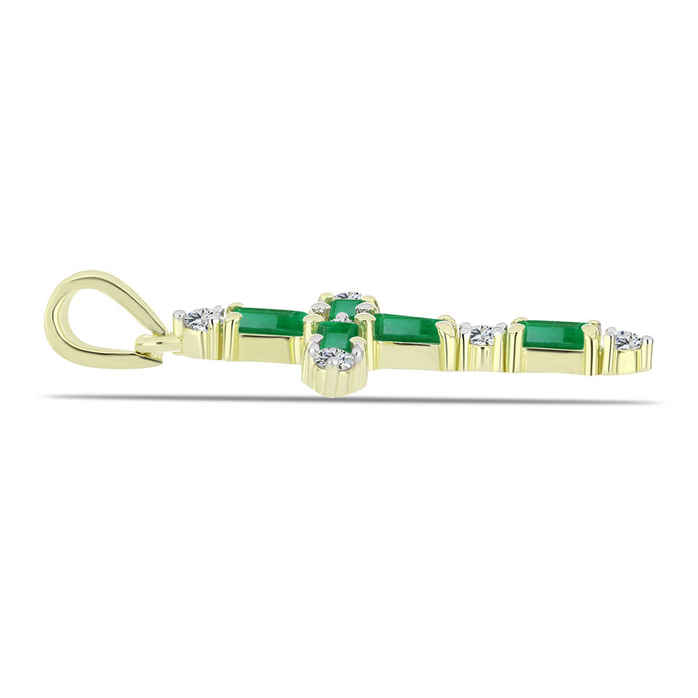 Cruz Colgante de Plata Bañada en Oro con Esmeralda de Zambia y Topacio Blanco 2 