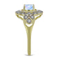 Anillo de Plata Bañada en Oro con Piedra Lunar Arco Iris y Topacio Blanco