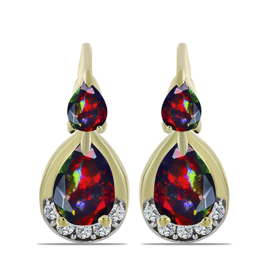 Pendientes de Plata Bañada en Oro con Ópalo negro medianoche Lega Dembi de Ëtiopía y Topacio Blanco