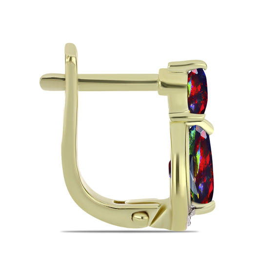 Pendientes de Plata Bañada en Oro con Ópalo negro medianoche Lega Dembi de Ëtiopía y Topacio Blanco