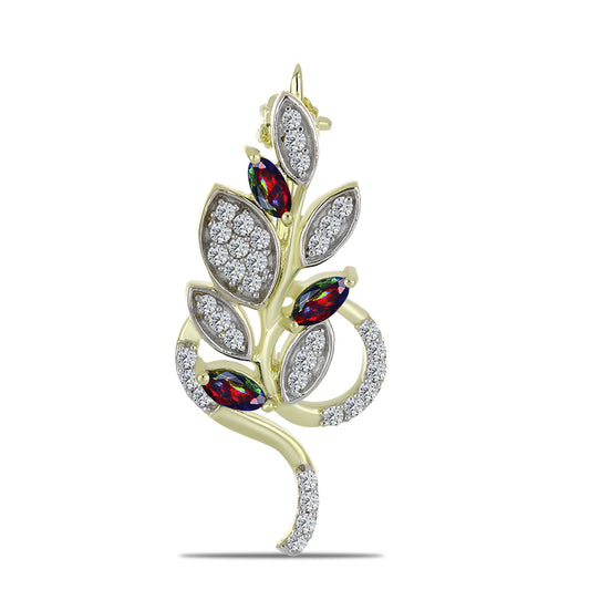 Broche de Plata Bañada en Oro con Ópalo negro medianoche Lega Dembi de Ëtiopía y Topacio Blanco