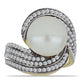Anillo de Plata Bañada en Oro con Perla blanca de agua dulce y Topacio Blanco