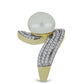 Anillo de Plata Bañada en Oro con Perla blanca de agua dulce y Topacio Blanco