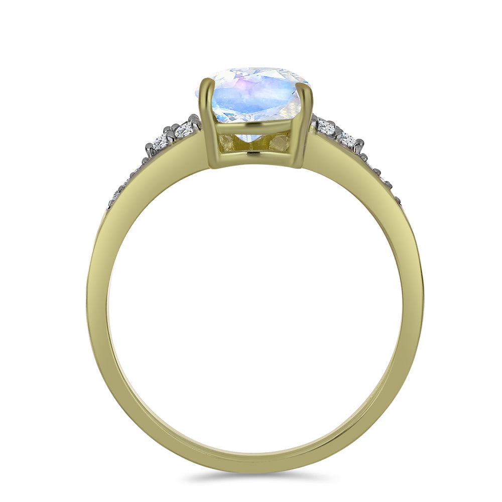 Anillo de Plata Bañada en Oro con Piedra Lunar Arco Iris y Topacio Blanco 2 