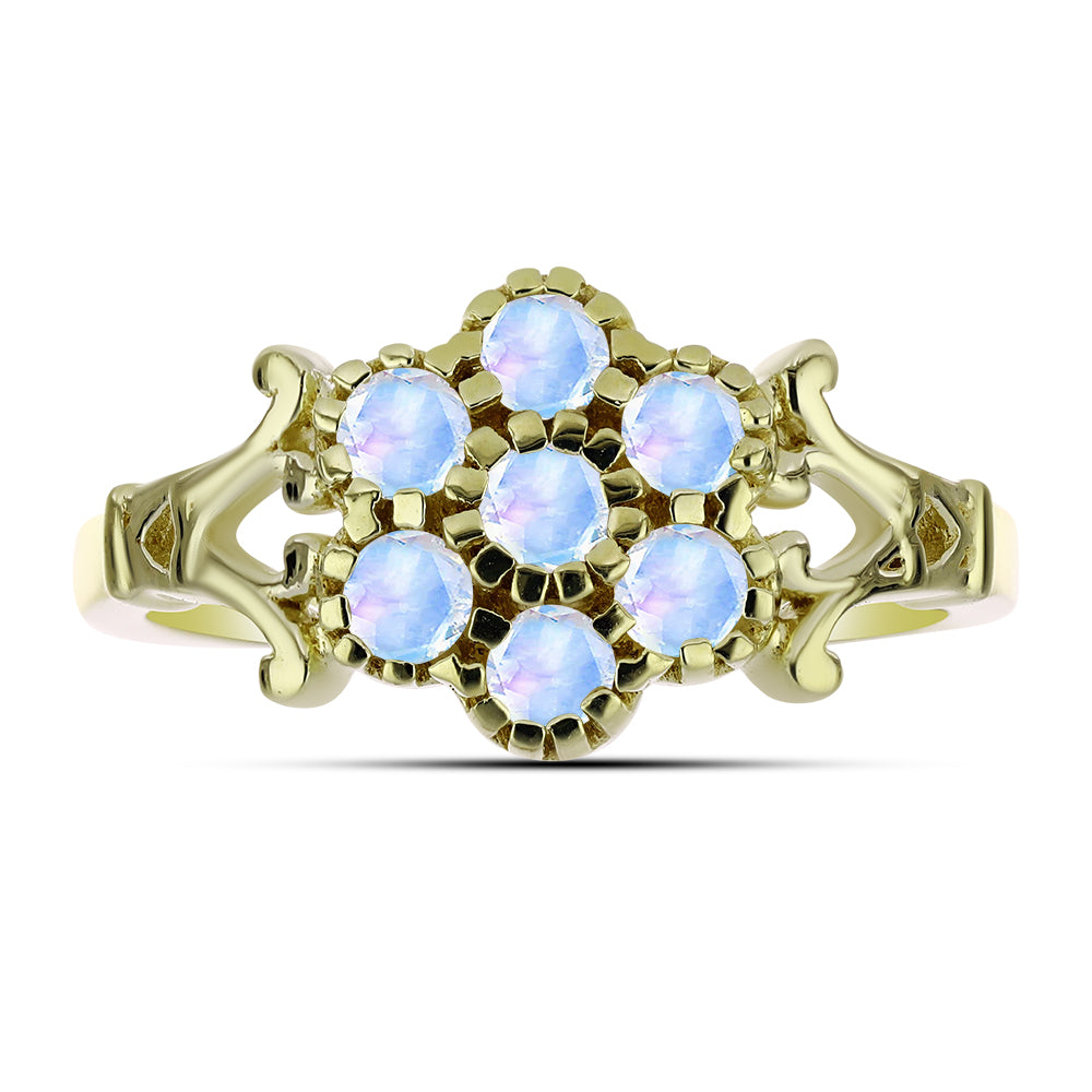 Anillo de Plata Bañada en Oro con Piedra Lunar Arco Iris