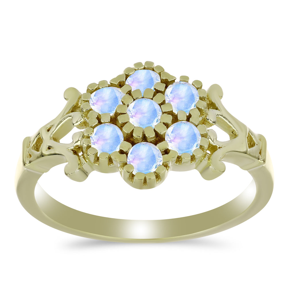 Anillo de Plata Bañada en Oro con Piedra Lunar Arco Iris