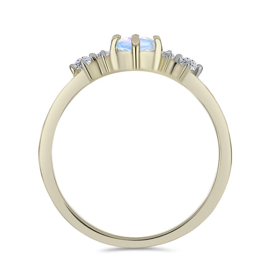 Anillo de Plata Bañada en Oro con Piedra Lunar Arco Iris y Topacio Blanco