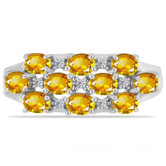 Anillo de Plata con Citrino de los Montes Urales y Topacio Blanco