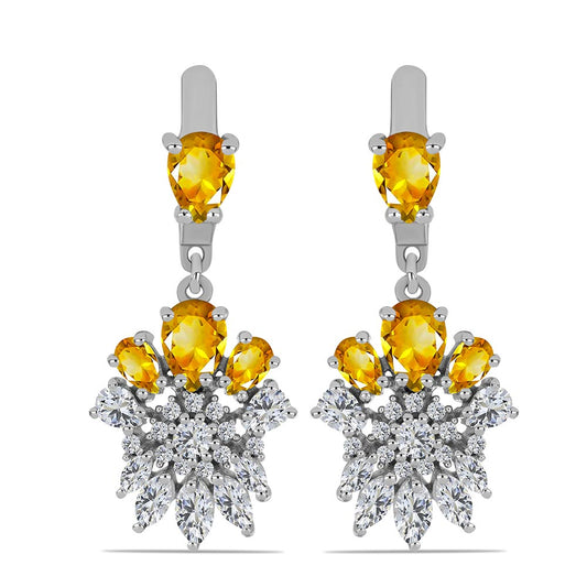 Pendientes de Plata con Citrino de los Montes Urales y Topacio Blanco