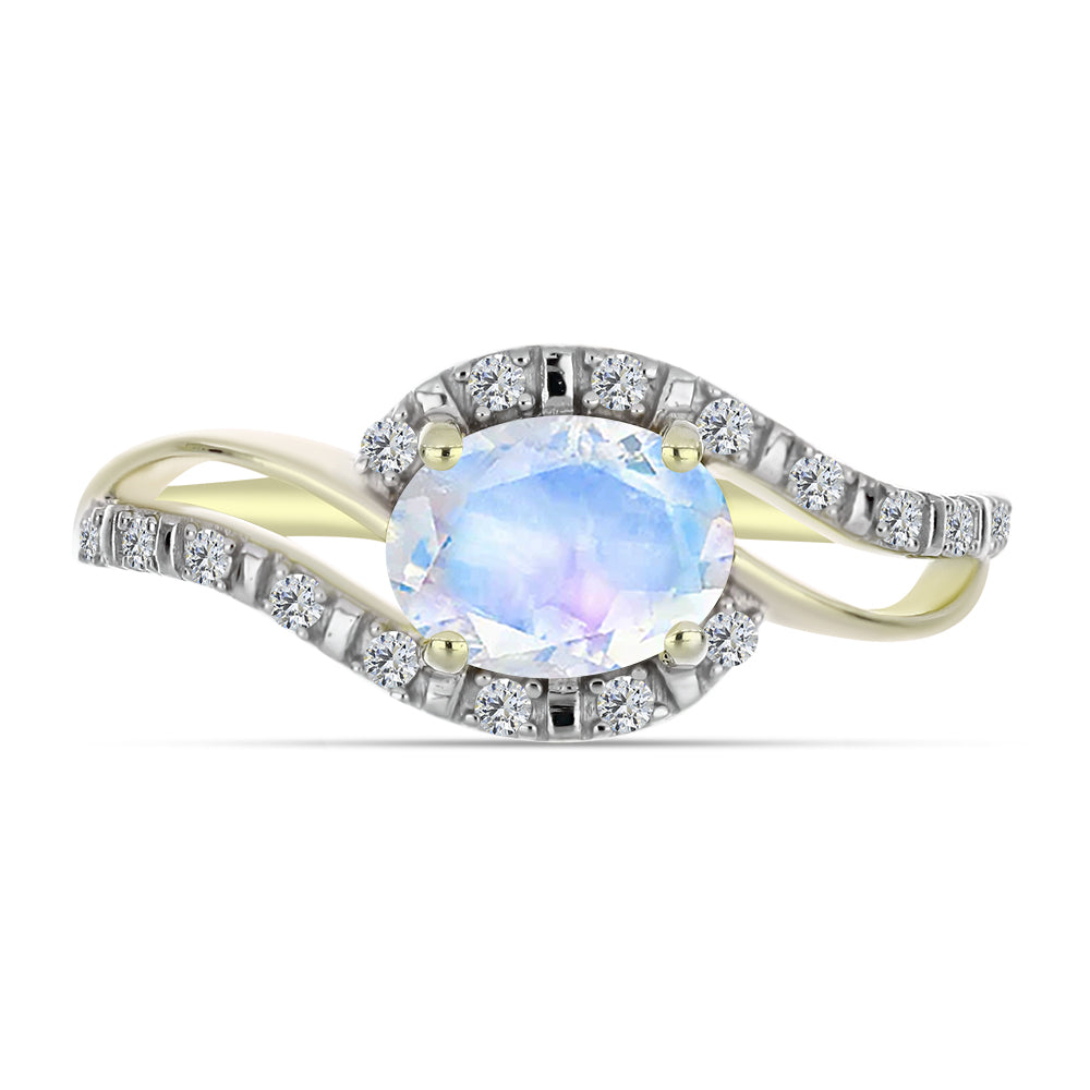 Anillo de Plata Bañada en Oro con Piedra Lunar Arco Iris y Topacio Blanco 1 
