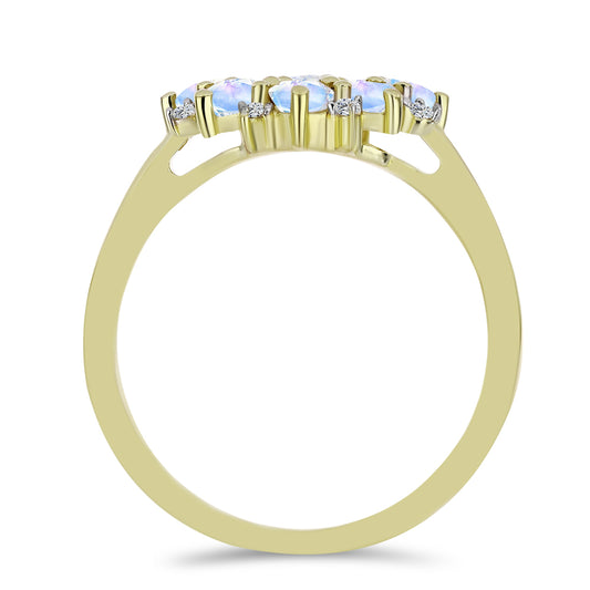 Anillo de Plata Bañada en Oro con Piedra Lunar Arco Iris y Topacio Blanco