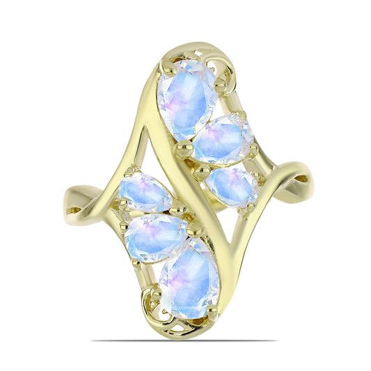 Anillo de Plata Bañada en Oro con Piedra Lunar Arco Iris