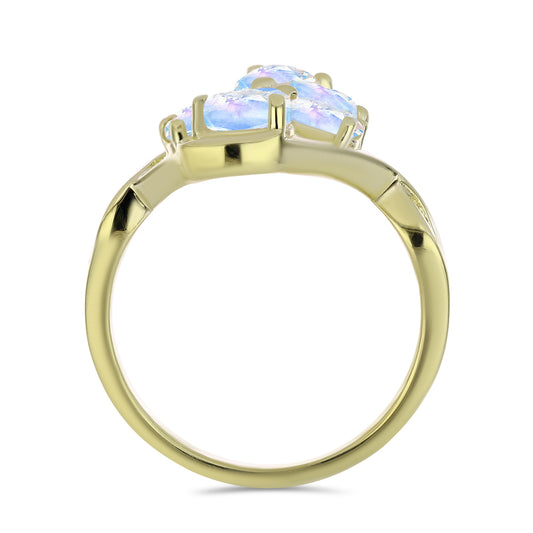 Anillo de Plata Bañada en Oro con Piedra Lunar Arco Iris