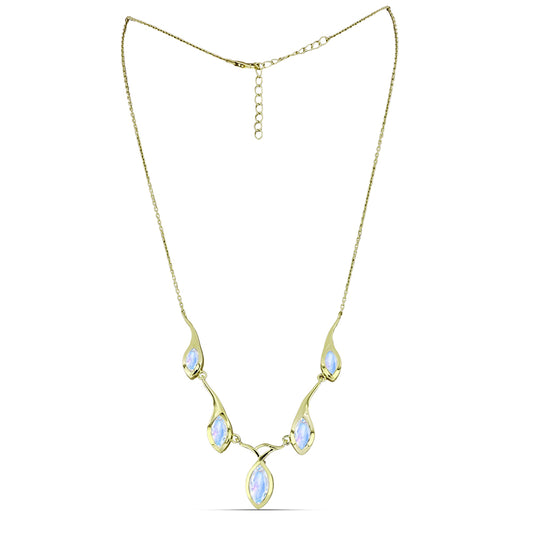 Collar de Plata Bañada en Oro con Piedra Lunar Arco Iris