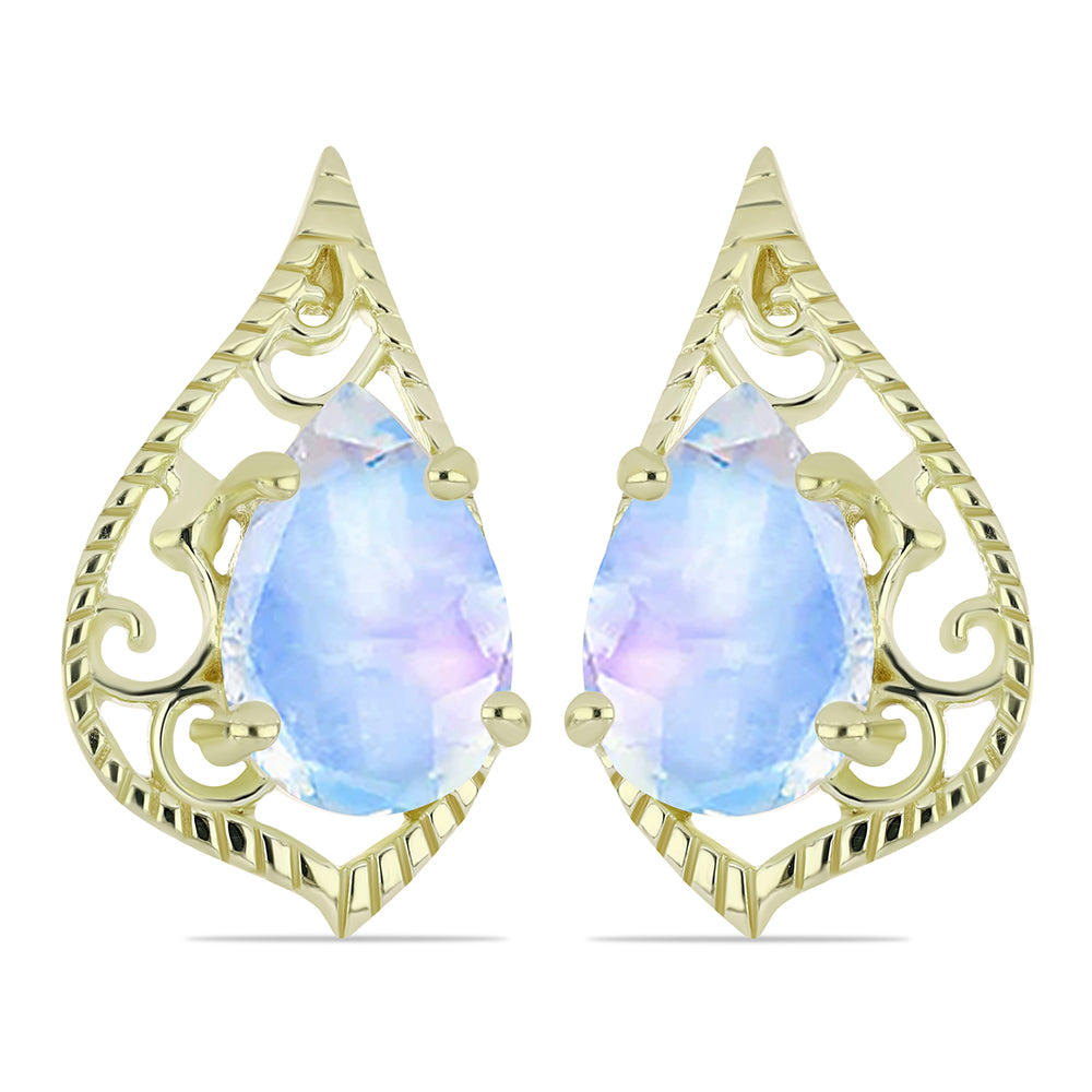 Pendientes de Plata Bañada en Oro con Piedra Lunar Arco Iris 1 