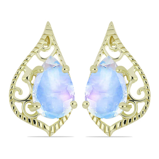 Pendientes de Plata Bañada en Oro con Piedra Lunar Arco Iris