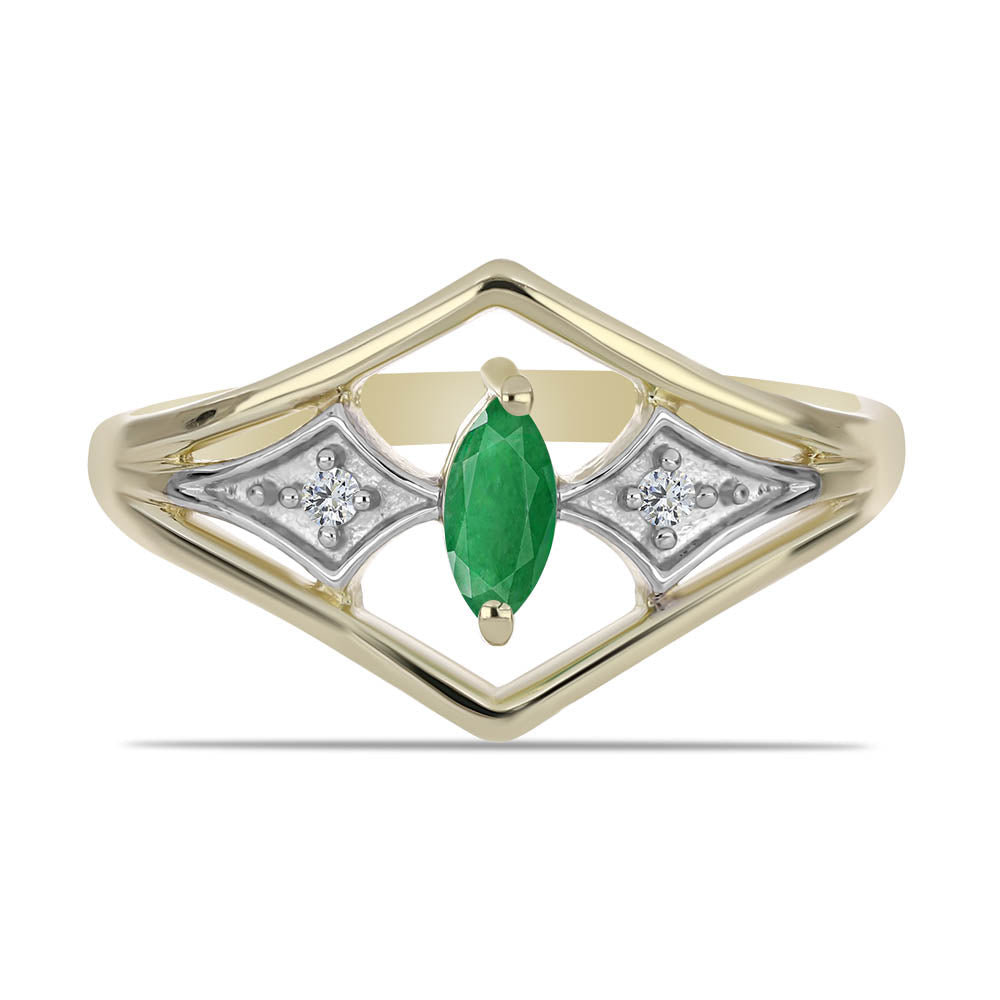 Anillo de Plata Bañada en Oro con Esmeralda de Zambia y Topacio Blanco 1 