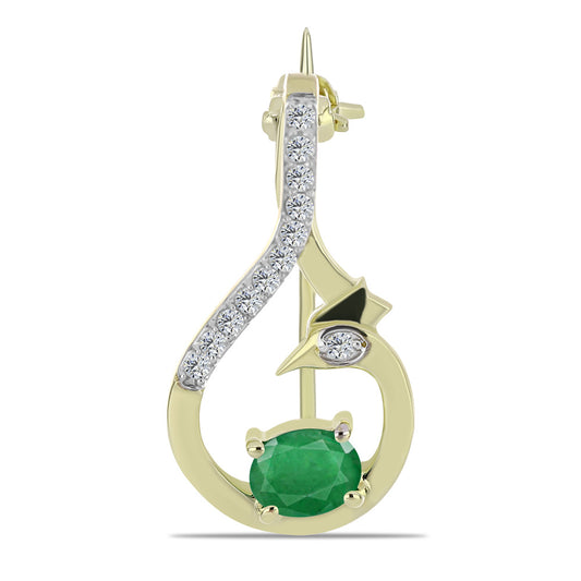 Broche de Plata Bañada en Oro con Esmeralda de Zambia y Topacio Blanco