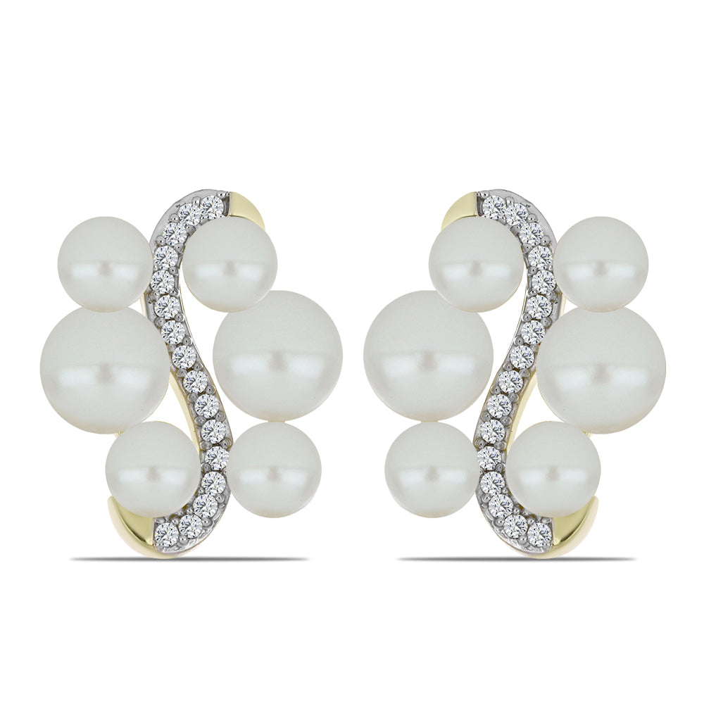 Pendientes de Plata Bañada en Oro con Perla blanca de agua dulce y Topacio Blanco