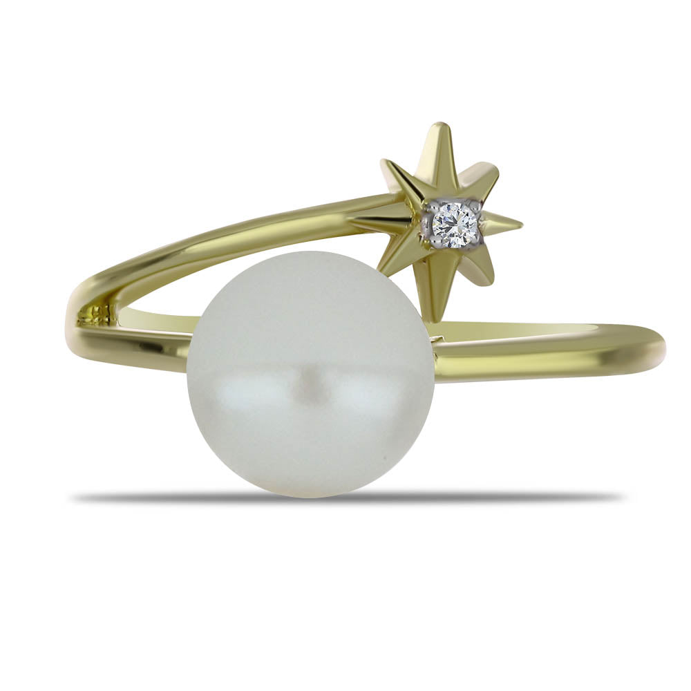 Anillo de Plata Bañada en Oro con Perla blanca de agua dulce y Topacio Blanco 1 