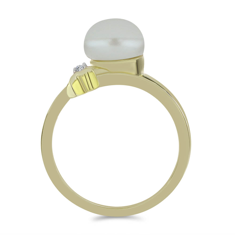 Anillo de Plata Bañada en Oro con Perla blanca de agua dulce y Topacio Blanco 2 