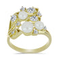 Anillo de Plata Bañada en Oro con Perla blanca de agua dulce y Topacio Blanco