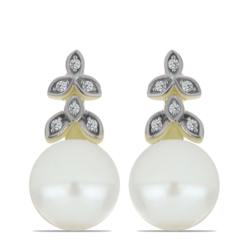 Pendientes de Plata Bañada en Oro con Perla blanca de agua dulce y Topacio Blanco