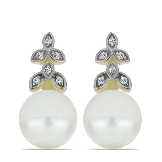 Pendientes de Plata Bañada en Oro con Perla blanca de agua dulce y Topacio Blanco