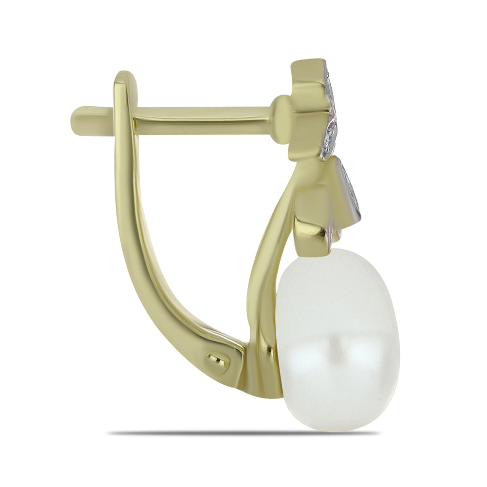 Pendientes de Plata Bañada en Oro con Perla blanca de agua dulce y Topacio Blanco