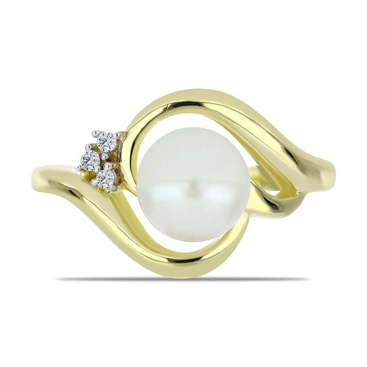Anillo de Plata Bañada en Oro con Perla blanca de agua dulce y Topacio Blanco