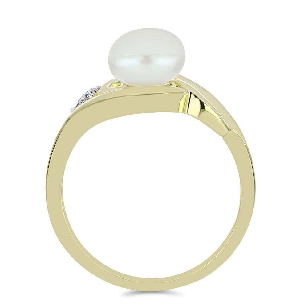 Anillo de Plata Bañada en Oro con Perla blanca de agua dulce y Topacio Blanco