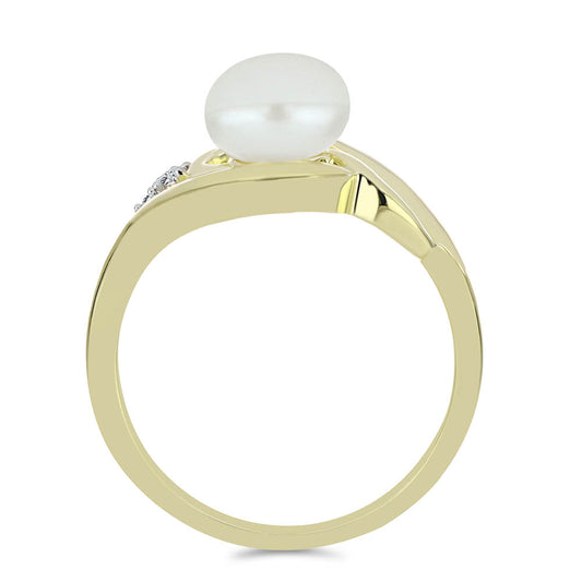Anillo de Plata Bañada en Oro con Perla blanca de agua dulce y Topacio Blanco