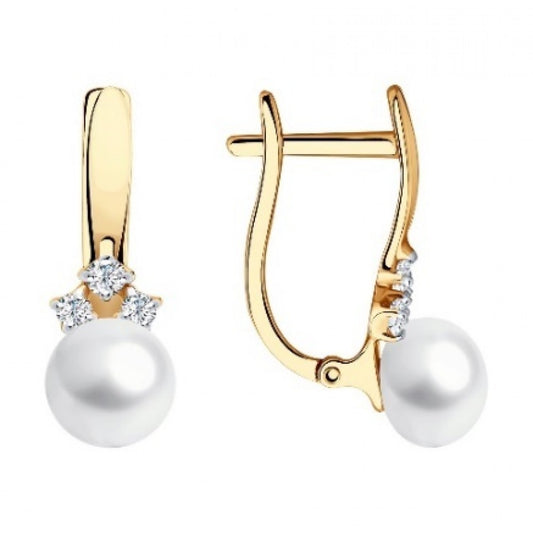 Pendientes de Plata Bañada en Oro con Perla blanca de agua dulce y Topacio Blanco