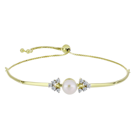 Pulsera de Plata Bañada en Oro con Perla blanca de agua dulce y Topacio Blanco