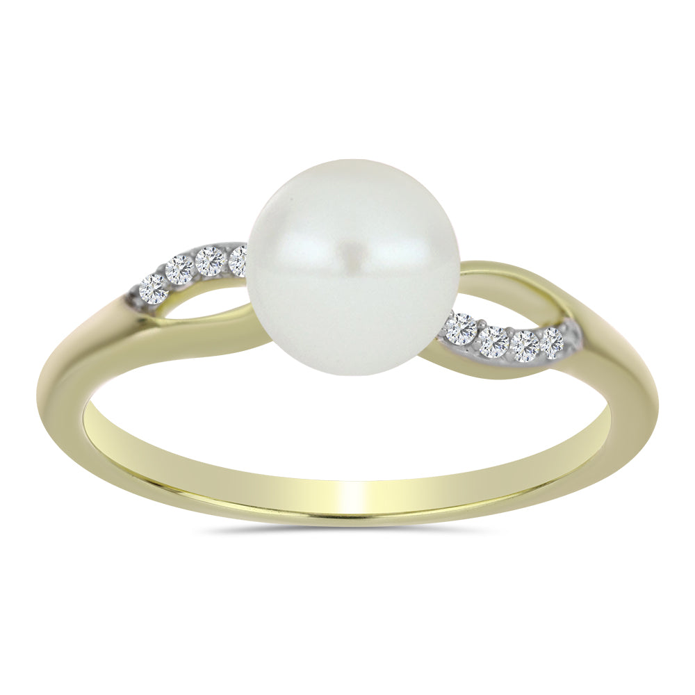 Anillo de Plata Bañada en Oro con Perla blanca de agua dulce y Topacio Blanco