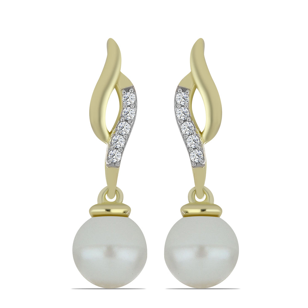 Pendientes de Plata Bañada en Oro con Perla blanca de agua dulce y Topacio Blanco