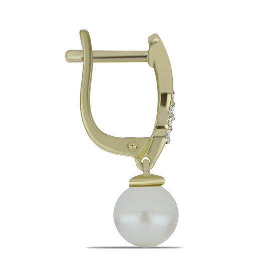 Pendientes de Plata Bañada en Oro con Perla blanca de agua dulce y Topacio Blanco