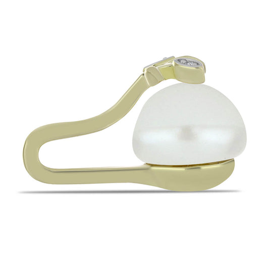 Colgante de Plata Bañada en Oro con Perla blanca de agua dulce y Topacio Blanco