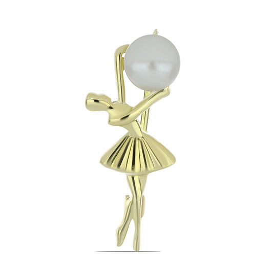 Broche de Plata Bañada en Oro con Perla blanca de agua dulce