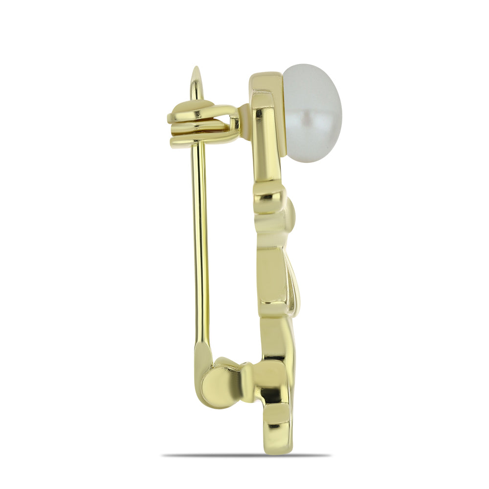 Broche de Plata Bañada en Oro con Perla blanca de agua dulce 2 