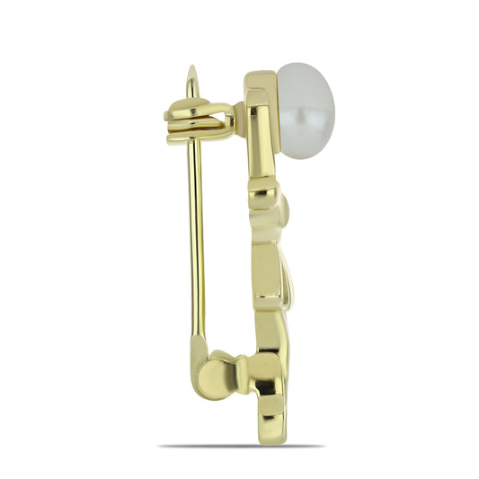 Broche de Plata Bañada en Oro con Perla blanca de agua dulce