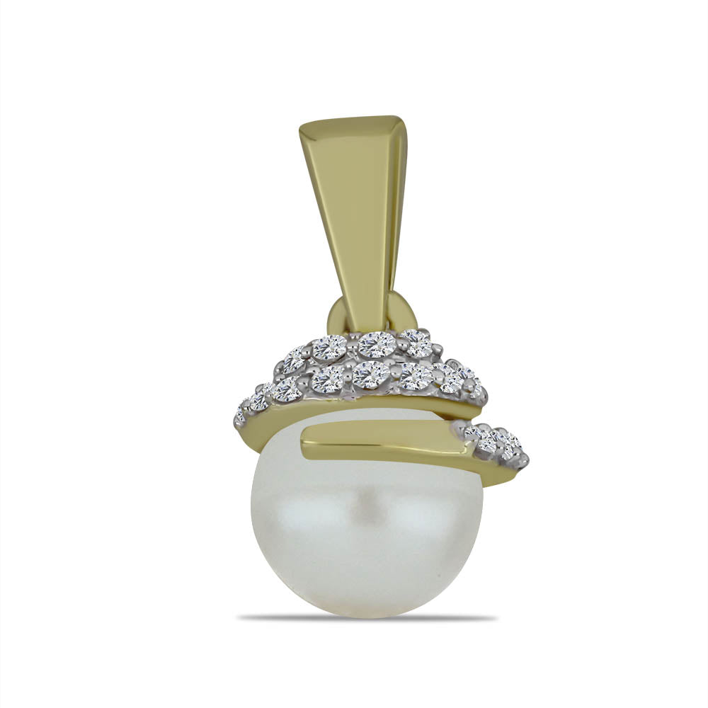 Colgante de Plata Bañada en Oro con Perla blanca de agua dulce y Topacio Blanco