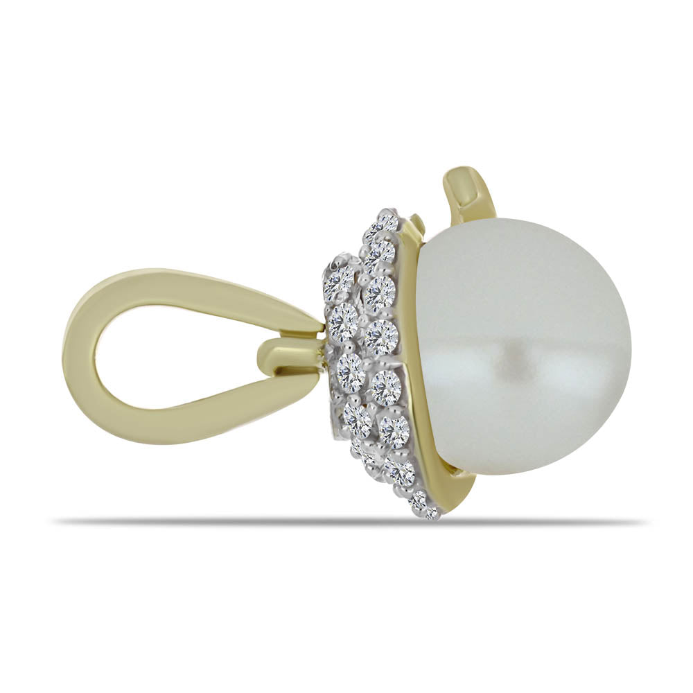 Colgante de Plata Bañada en Oro con Perla blanca de agua dulce y Topacio Blanco