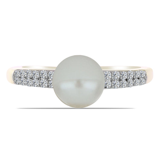 Anillo de Plata Bañada en Oro con Perla blanca de agua dulce y Topacio Blanco