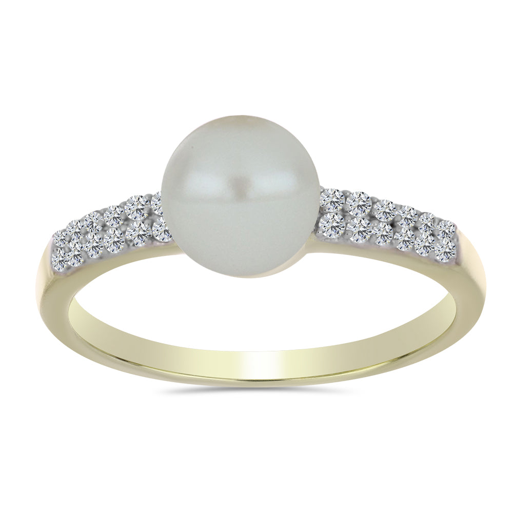 Anillo de Plata Bañada en Oro con Perla blanca de agua dulce y Topacio Blanco