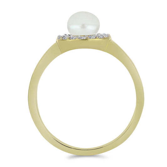 Anillo de Plata Bañada en Oro con Perla blanca de agua dulce y Topacio Blanco