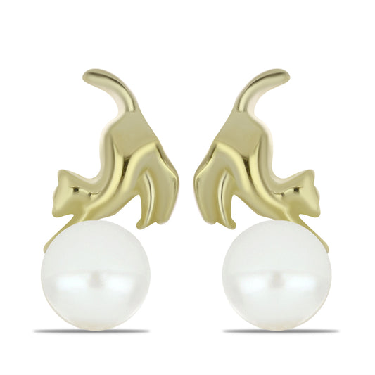 Pendientes de Plata Bañada en Oro con Perla blanca de agua dulce
