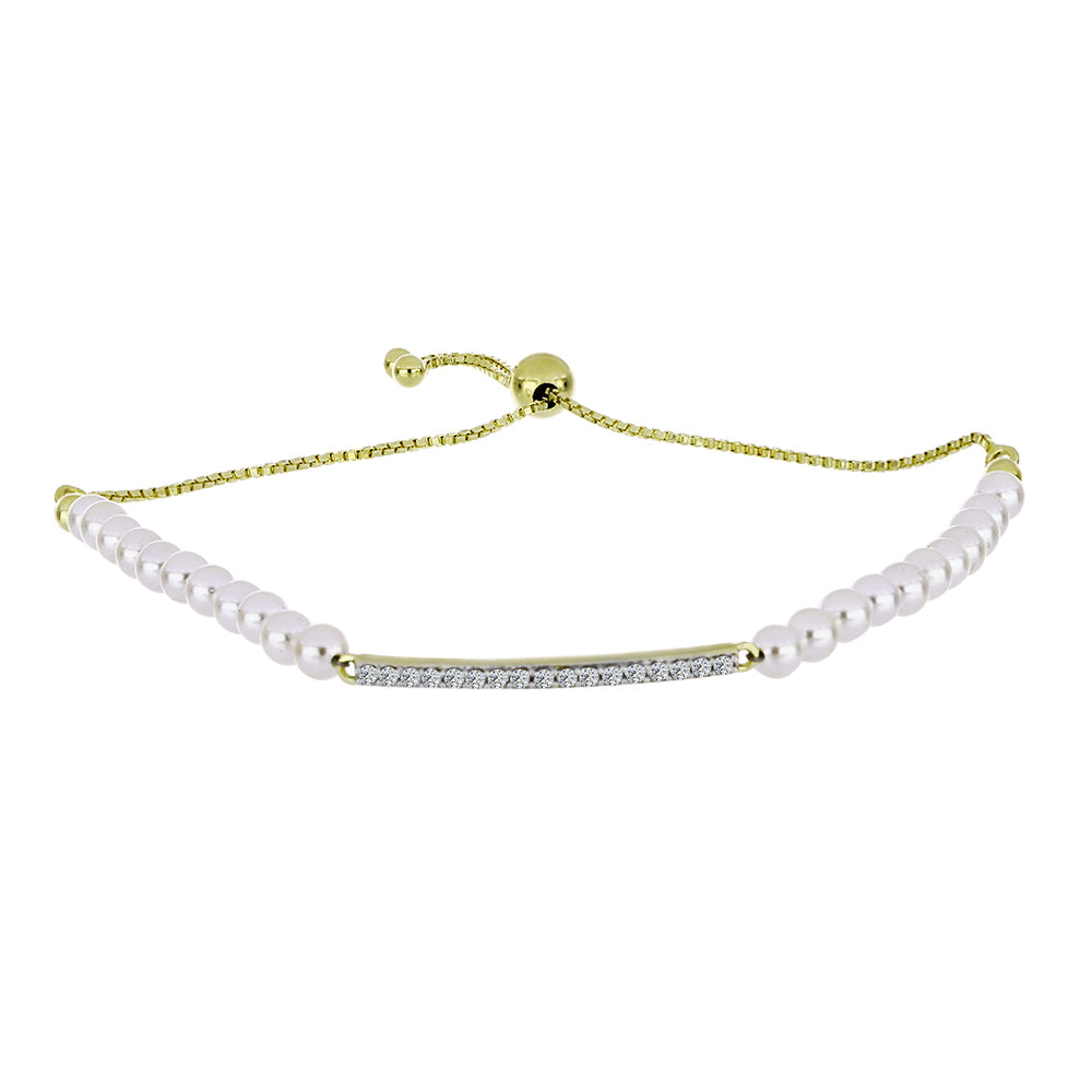 Pulsera de Plata Bañada en Oro con Perla blanca de agua dulce y Topacio Blanco 1 