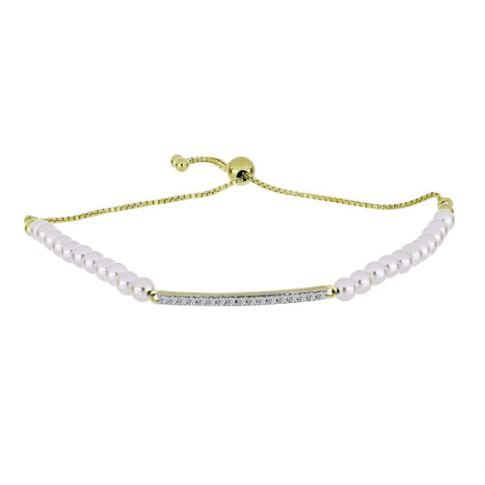 Pulsera de Plata Bañada en Oro con Perla blanca de agua dulce y Topacio Blanco